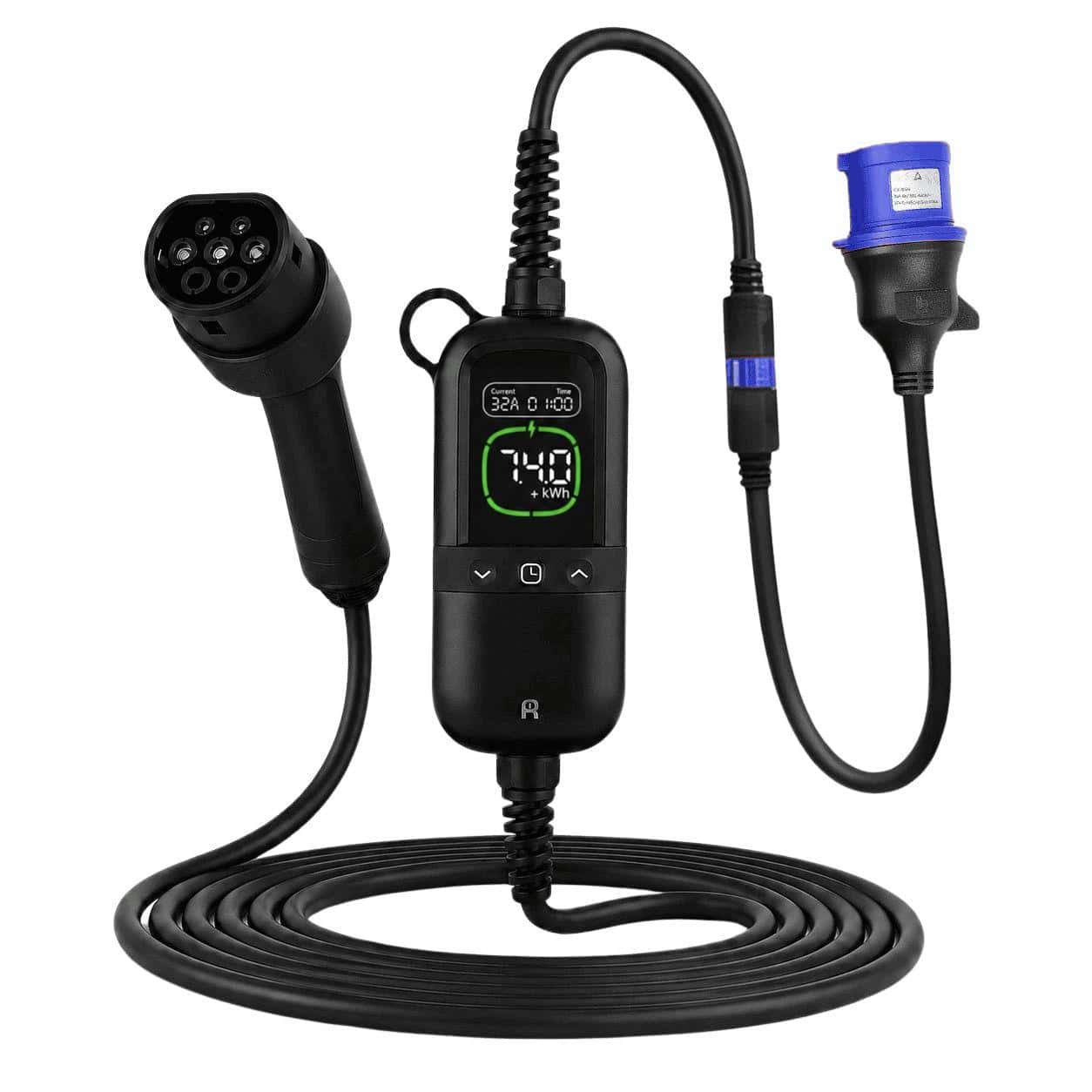 Rheidon PC200 Pro elektromos autó állítható hordozható töltő – (1x32A) 7,4 kW – 7,5m Type2 kábellel
